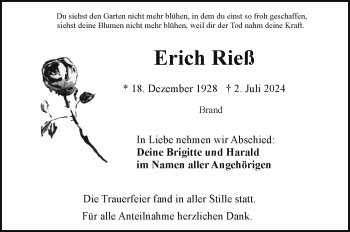 Traueranzeige von Erich Rieß von Frankenpost