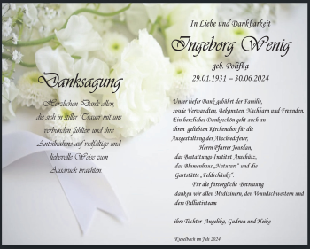 Traueranzeige von Ingeborg Wenig von Südthüringer Presse
