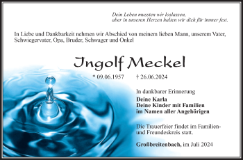 Traueranzeige von Ingolf Meckel von Südthüringer Presse