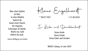 Traueranzeige von Klaus Engelhardt von Neue Presse Coburg