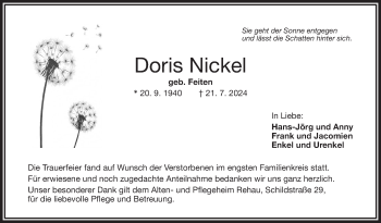 Traueranzeige von Doris Nickel von Frankenpost