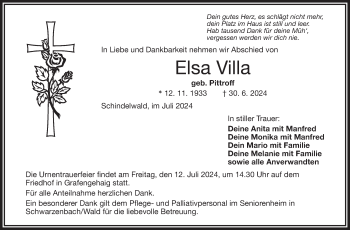 Traueranzeige von Elsa Villa von Frankenpost