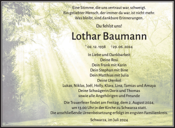 Traueranzeige von LotharLothar BaumannBaumann von Südthüringer Presse