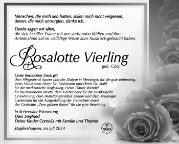 Traueranzeige von Rosalotte Vierling von Südthüringer Presse