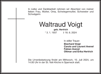 Traueranzeige von Waltraud Voigt von Frankenpost