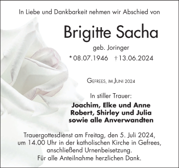 Traueranzeige von Brigitte Sacha von Frankenpost