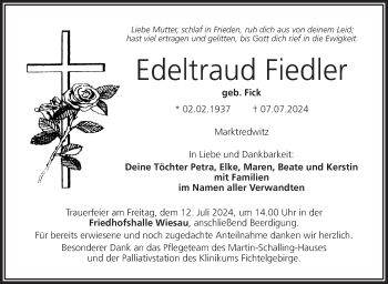 Traueranzeige von Edeltraud Fiedler von Frankenpost
