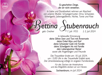 Traueranzeige von Bettina Stubenrauch von Südthüringer Presse