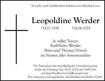 Traueranzeige von Leopoldine Werder von Südthüringer Presse