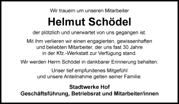 Traueranzeige von Helmut Schödel von Frankenpost