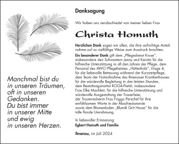 Traueranzeige von Christa Homuth von Südthüringer Presse