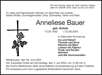 Traueranzeige von Anneliese Bauer von Neue Presse Coburg