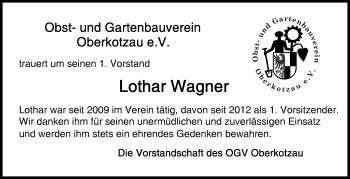 Traueranzeige von Lothar Wagner von Frankenpost
