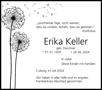 Traueranzeige von Erika Keller von Neue Presse Coburg