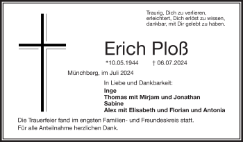 Traueranzeige von Erich Ploß von Frankenpost