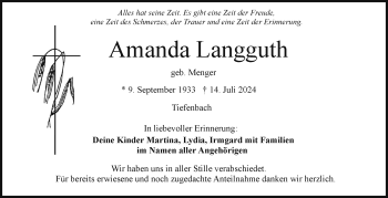 Traueranzeige von Amanda Langguth von Frankenpost