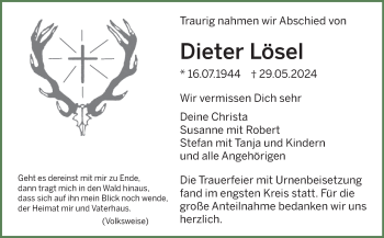 Traueranzeige von Dieter Lösel von Frankenpost