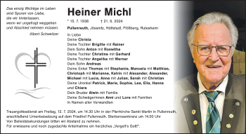 Traueranzeige von Heiner Michl von Frankenpost