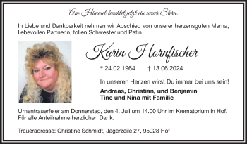 Traueranzeige von Karin Hornfischer von Frankenpost