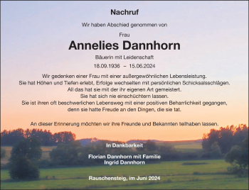 Traueranzeige von Annelies Dannhorn von Frankenpost