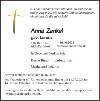 Traueranzeige von Anna Zenkel von Frankenpost