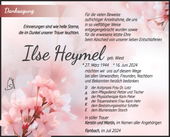 Traueranzeige von Ilse Heymel von Südthüringer Presse