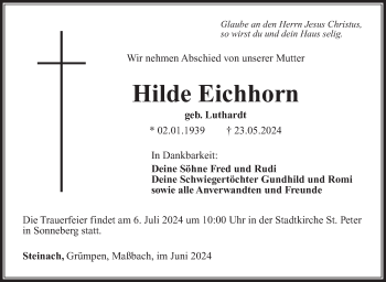 Traueranzeige von Hilde Eichhorn von Südthüringer Presse