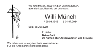 Traueranzeige von Willi Münch von Frankenpost