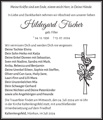 Traueranzeige von Hildegard Fischer von Südthüringer Presse