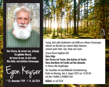 Traueranzeige von Egon Keyser von Südthüringer Presse
