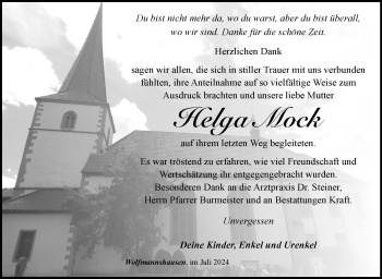 Traueranzeige von Helga Mock von Südthüringer Presse