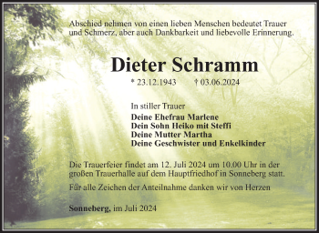 Traueranzeige von Dieter Schramm von Südthüringer Presse