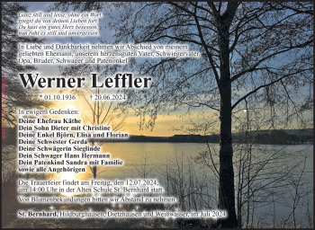 Traueranzeige von Werner Leffler von Südthüringer Presse