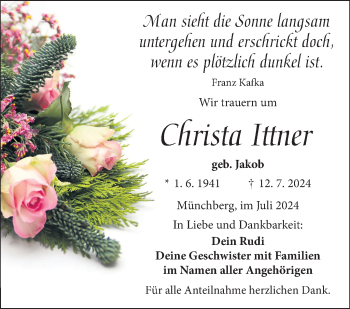 Traueranzeige von Christa Ittner von Frankenpost