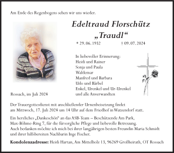 Traueranzeige von Edeltraud Florschütz von Neue Presse Coburg