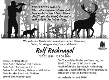 Traueranzeige von Rolf Recknagel von Südthüringer Presse