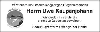 Traueranzeige von Uwe Kaupenjohann von Frankenpost