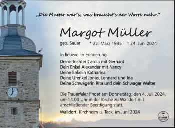 Traueranzeige von Margot Müller von Südthüringer Presse