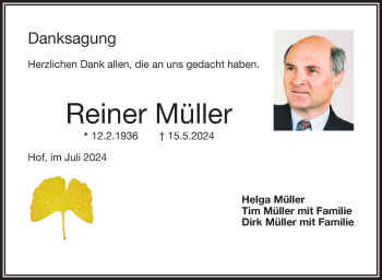 Traueranzeige von Reiner Müller von Frankenpost