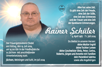 Traueranzeige von Schüler Rainer von Südthüringer Presse