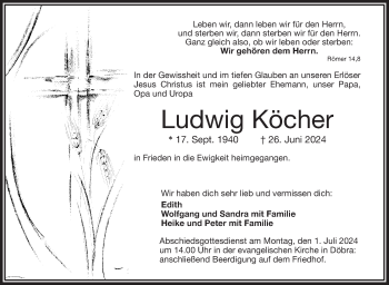 Traueranzeige von Ludwig Köcher von Frankenpost