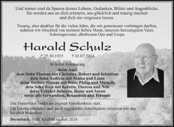 Traueranzeige von Harald Schulz von Südthüringer Presse