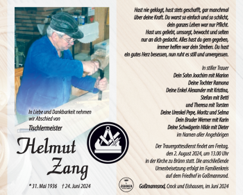 Traueranzeige von Helmut Zang von Südthüringer Presse