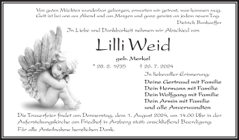 Traueranzeige von Lilli Weid von Frankenpost