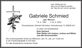 Traueranzeige von Gabriele Schmied von Frankenpost