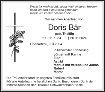 Traueranzeige von Doris Bär von Frankenpost