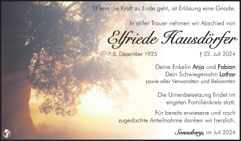 Traueranzeige von Elfriede Hausdörfer von Südthüringer Presse