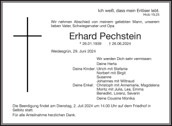 Traueranzeige von Erhard Pechstein von Frankenpost