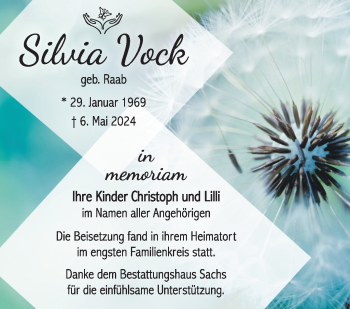 Traueranzeige von Silvia Vock von Südthüringer Presse