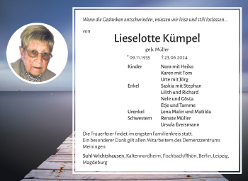 Traueranzeige von Lieselotte Kümpel von Südthüringer Presse